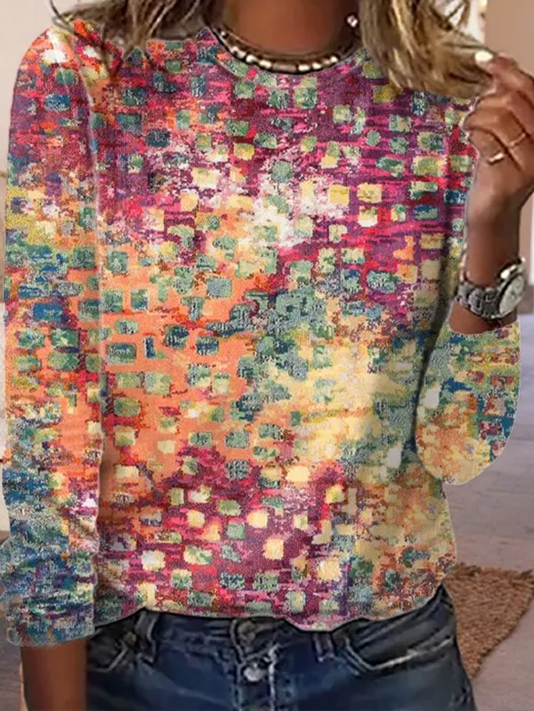 Loose Abstract Long sleeve Casual T-Shirt