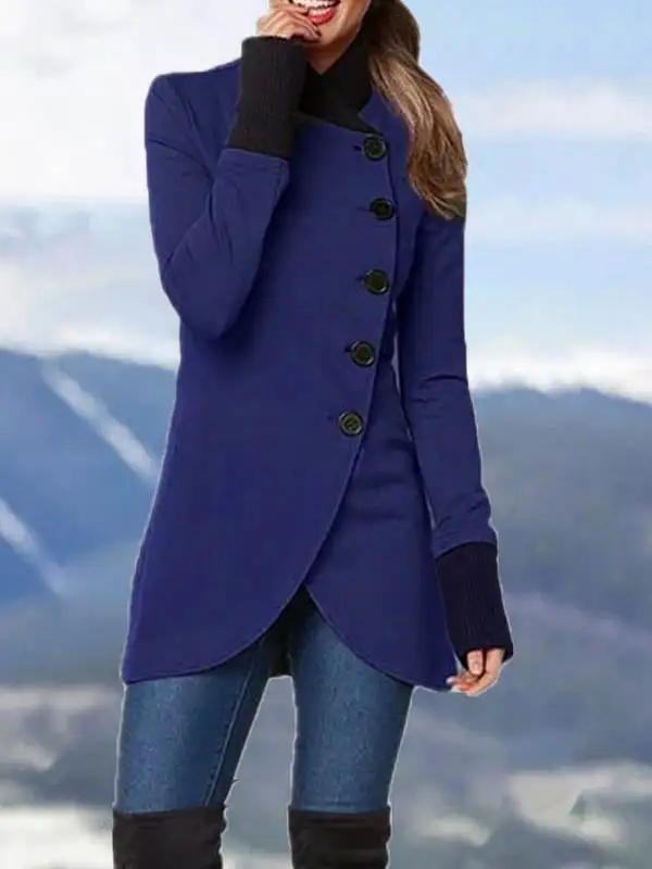 Solid Single Breasted Panel Hem Slit Coat