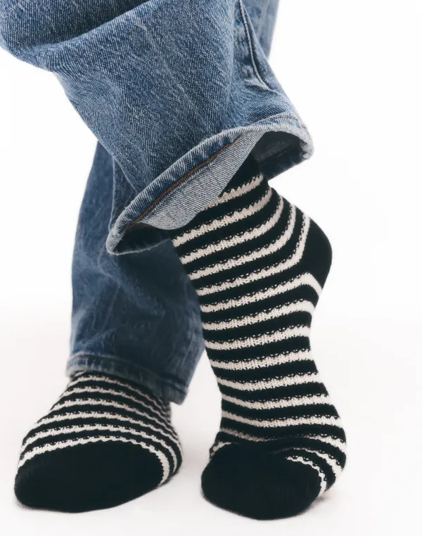 Waffle-Knit Ankle Socks In Stripe