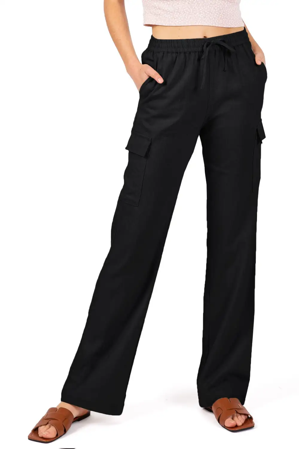 Black Linen - Blend Cargo Pants