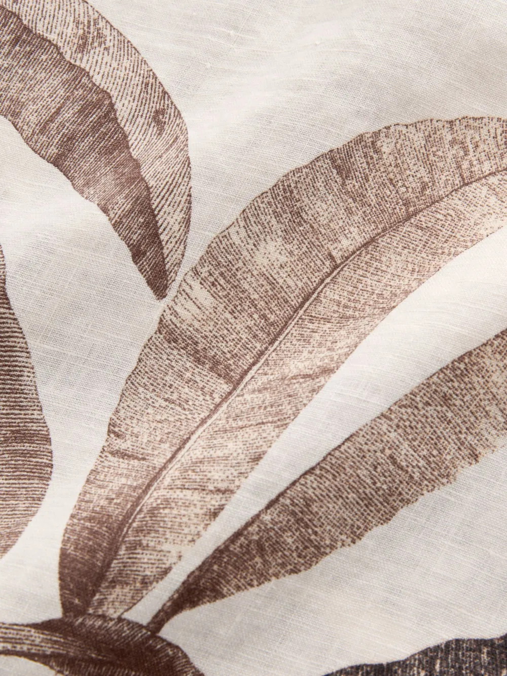 Ecru Palm Print Linen Flat Collar Loose Long Sleeve Shirt