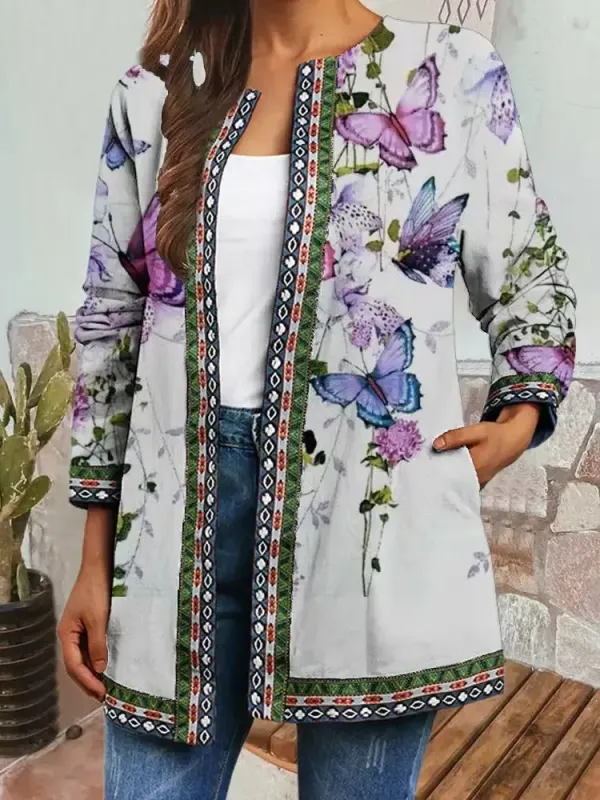 Printed Long Sleeve Coat Jacket Cardigan Women's Top
