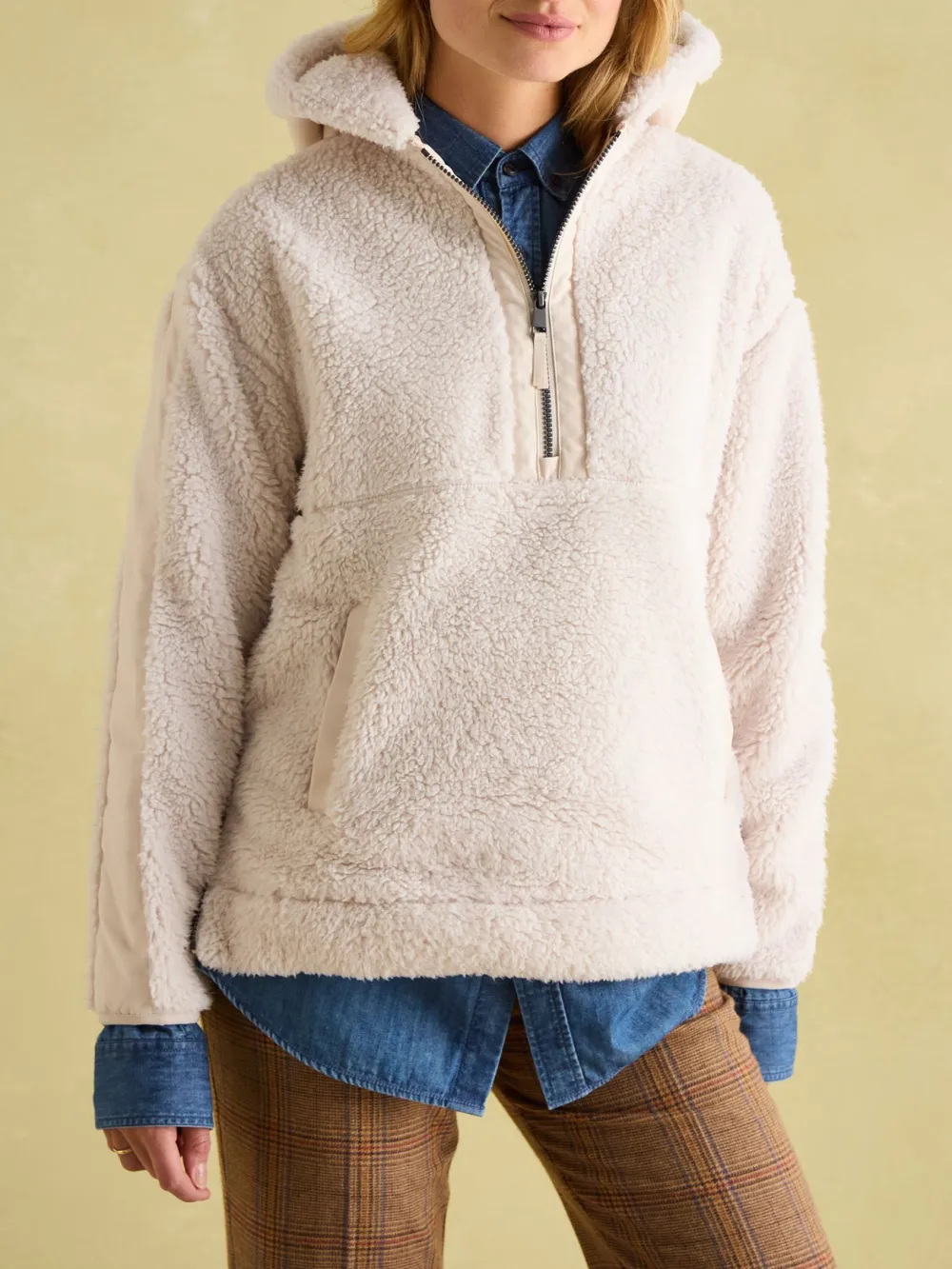 Slight Stretch Cream Hooded Fleece