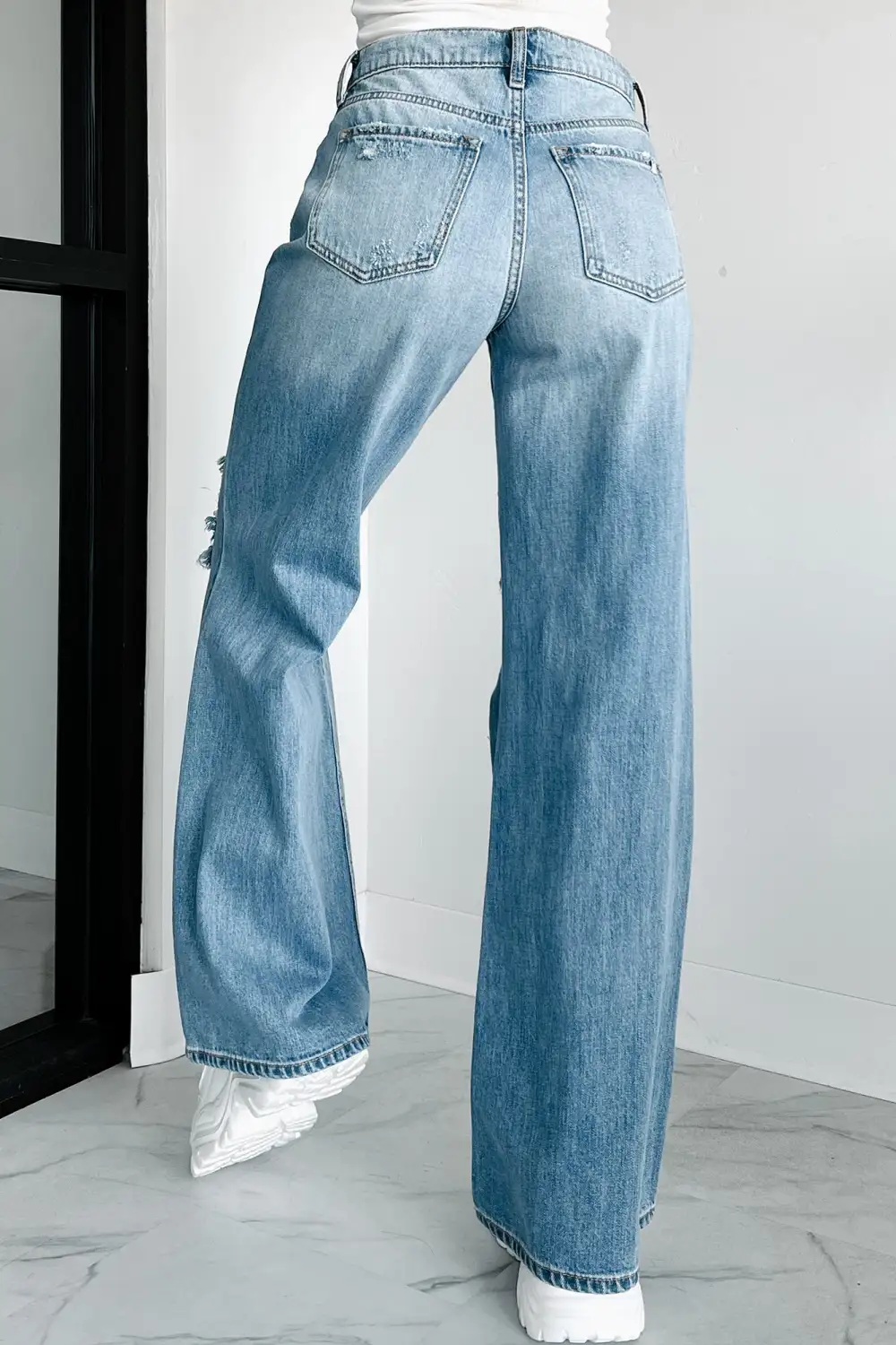 High-Waisted Ripped Wide-Leg Loose Jeans