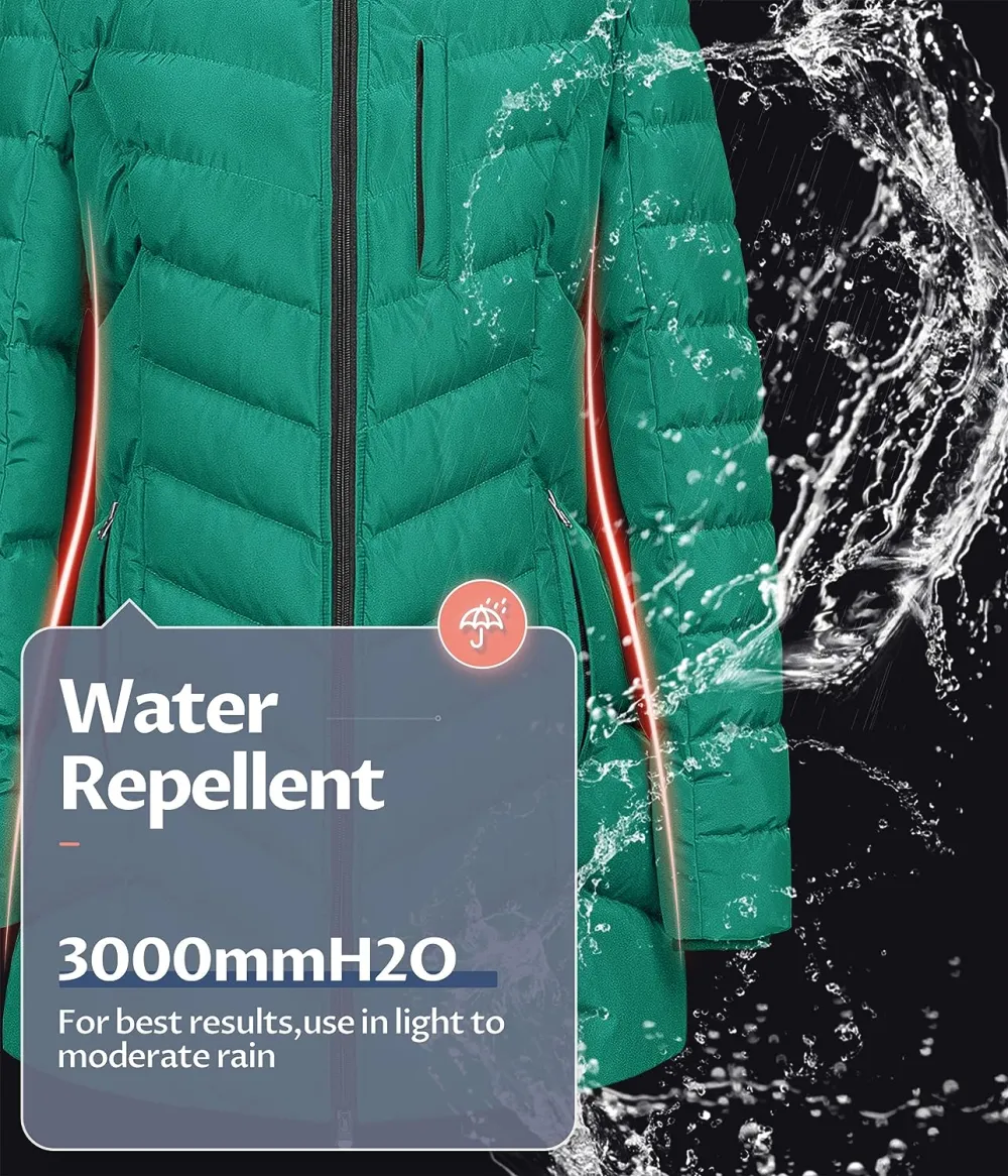 US Women's Winter Hooded Coat Waterproof Warm Long Puffer Jacket Parka