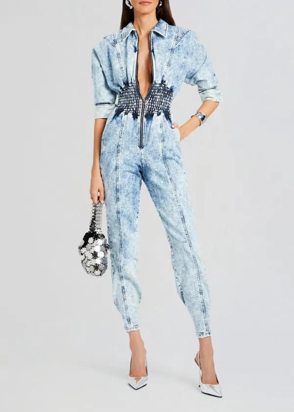 V Neck Blue Jumpsuit