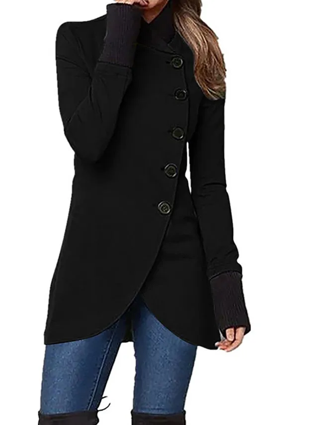 Women's Overcoat Long Pea Coat Single Breasted Stand Collar Trench Coat Christmas Xmas Red Slim Fit Winter Coat Windproof Warm Comtemporary Stylish Casual Jacket Long Sleeve Black Wine Army Green