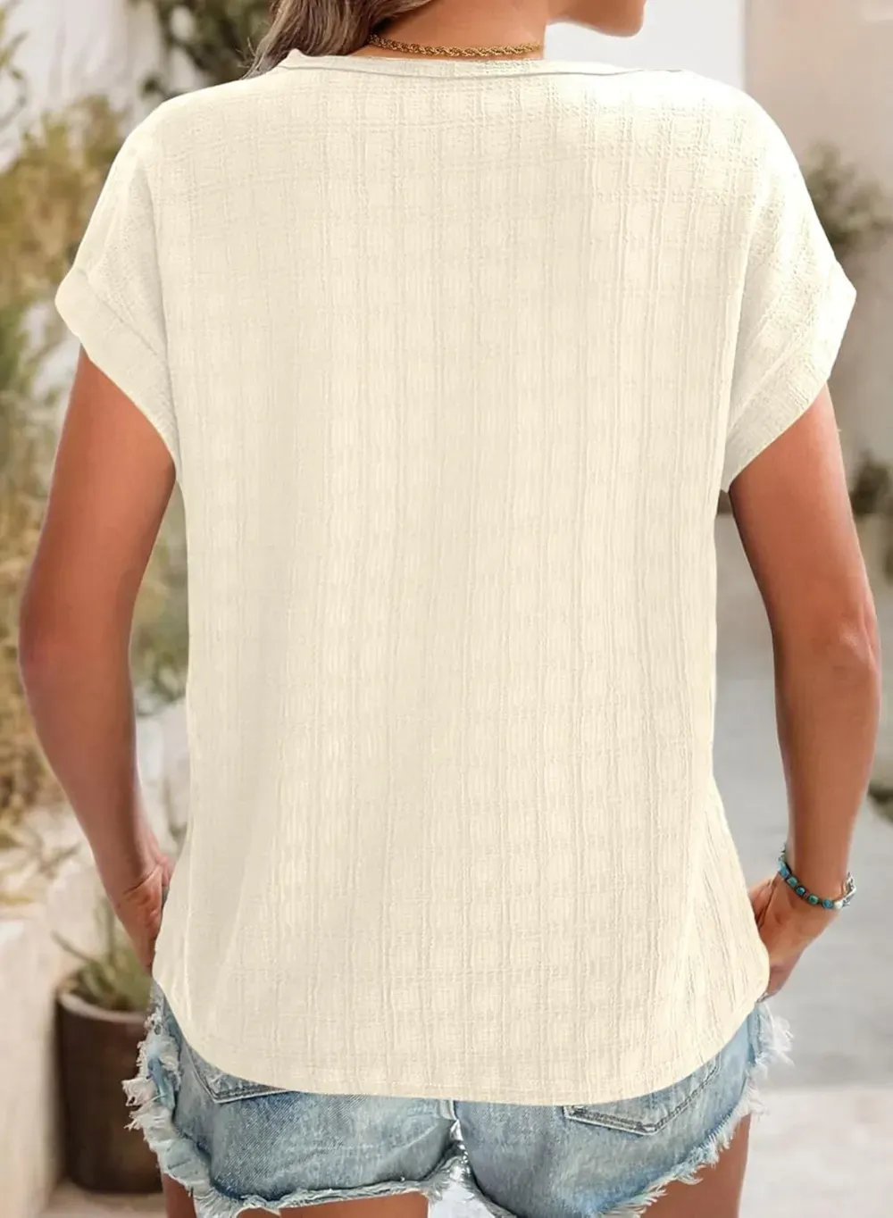 Dokotoo Tops for Women Trendy Summer Casual Cap Short Sleeve Basic Textured Solid Color Round Neck T Shirts Blouse