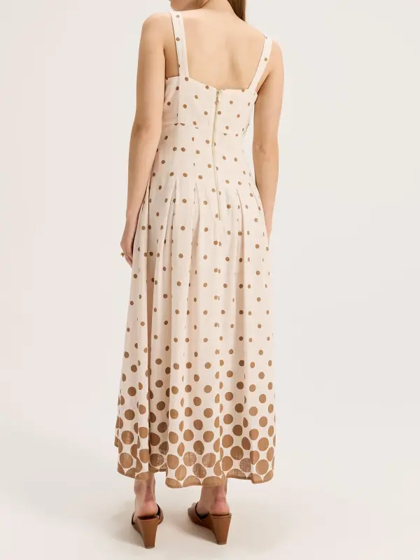 Ivory Spot Strapless Maxi Dresses