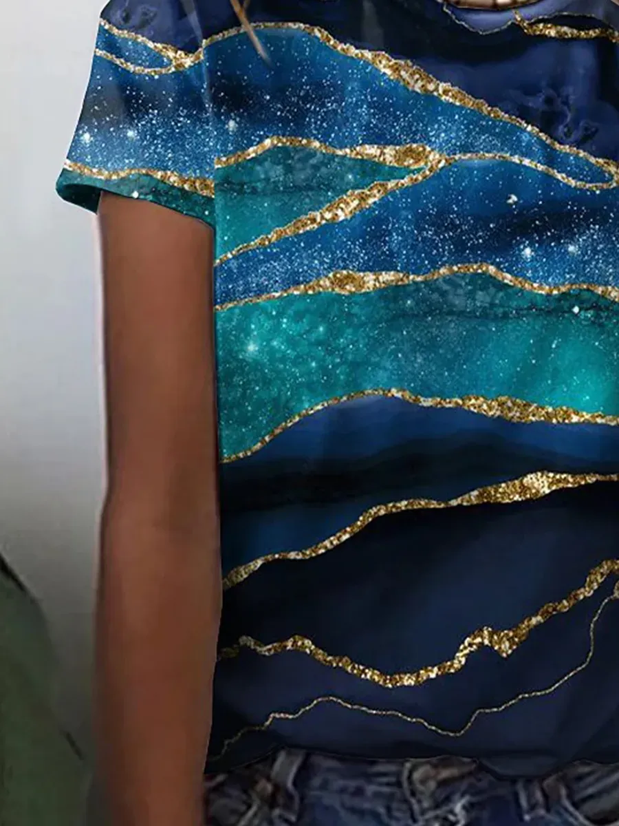 Women's Abstract Painting Round Neck Basic T-shirt