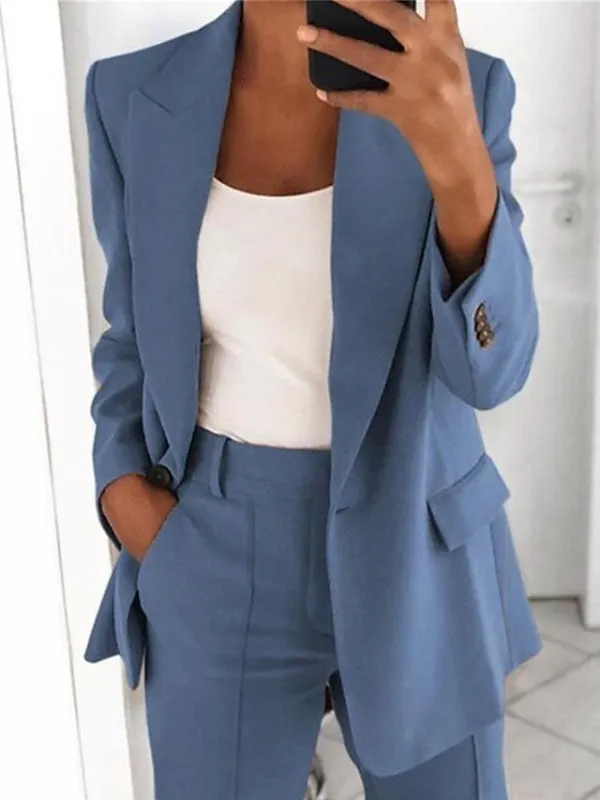 Women's Blazer Single Breasted Lapel Jacket Fall Formal Business Coat with Pockets Outerwear Long Sleeve Fall Black