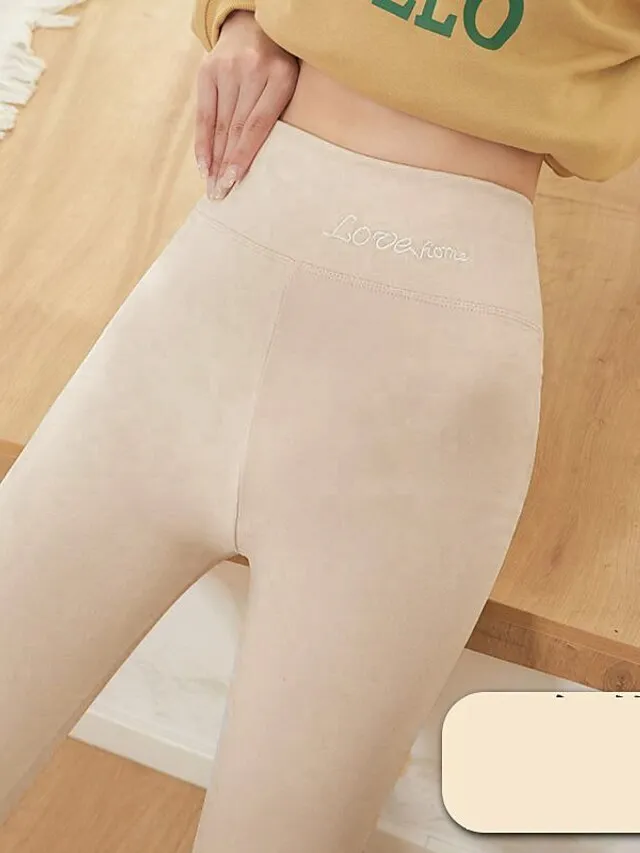 Women‘s Thermal Underwear Pants Nude Purple Pink High Waist Fashion Casual Daily High Elasticity Ankle-Length Thermal Warm Plain M L XL 2XL 3XL / Skinny