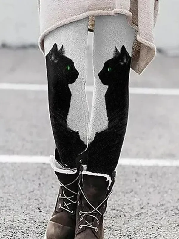 Women's Fleece Lined Leggings Warm Ankle-Length Winter Leggings Print Micro-elastic Mid Waist Fashion Xmas Christmas Halloween Black Red S M Spring &  Fall Winter