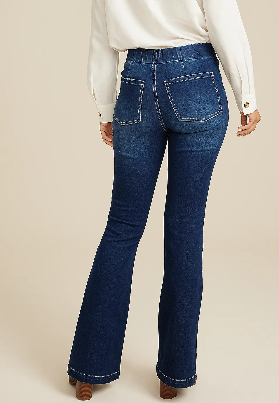 Dark High Rise Pull On Flare Jean