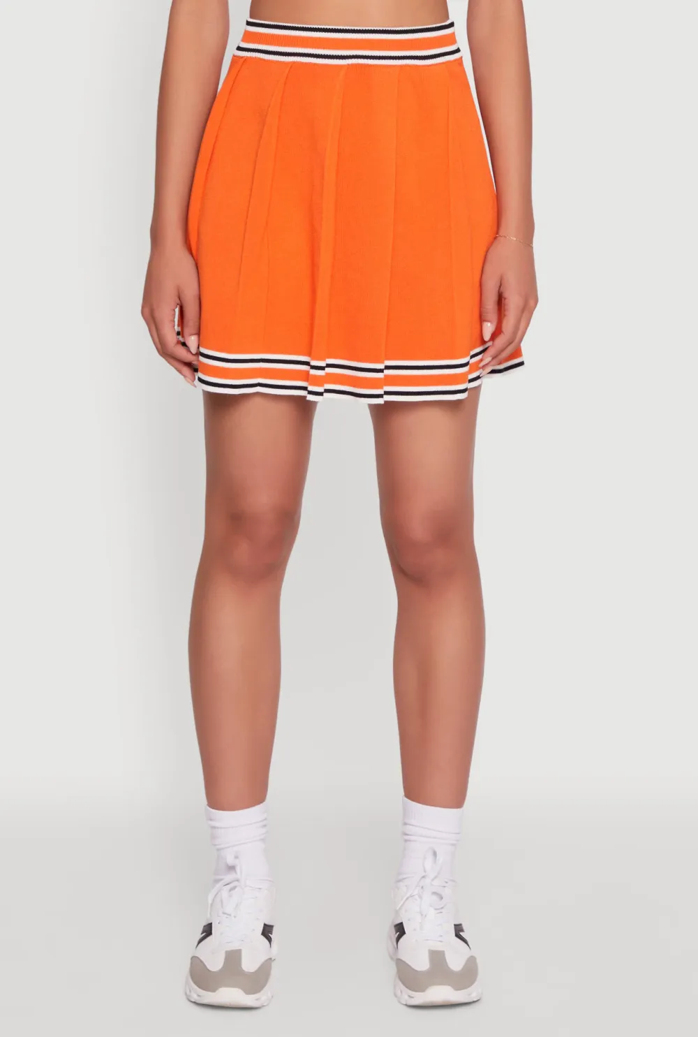 Striped Sports Style Pleated Skirt