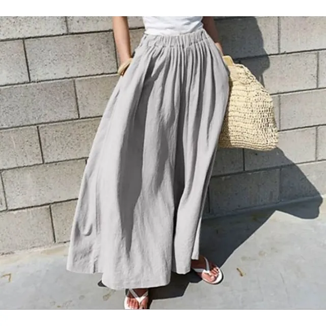 Women's Culottes Wide Leg Linen Pants Maillard Ankle-Length Faux Linen Pocket Baggy Mid Waist Streetwear Chino Casual Daily Light Gray 4 One-Size Spring & Summer Fall