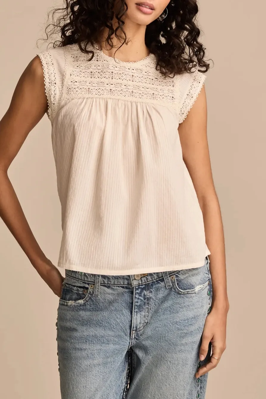 Lace Neck Pintuck Shell Top