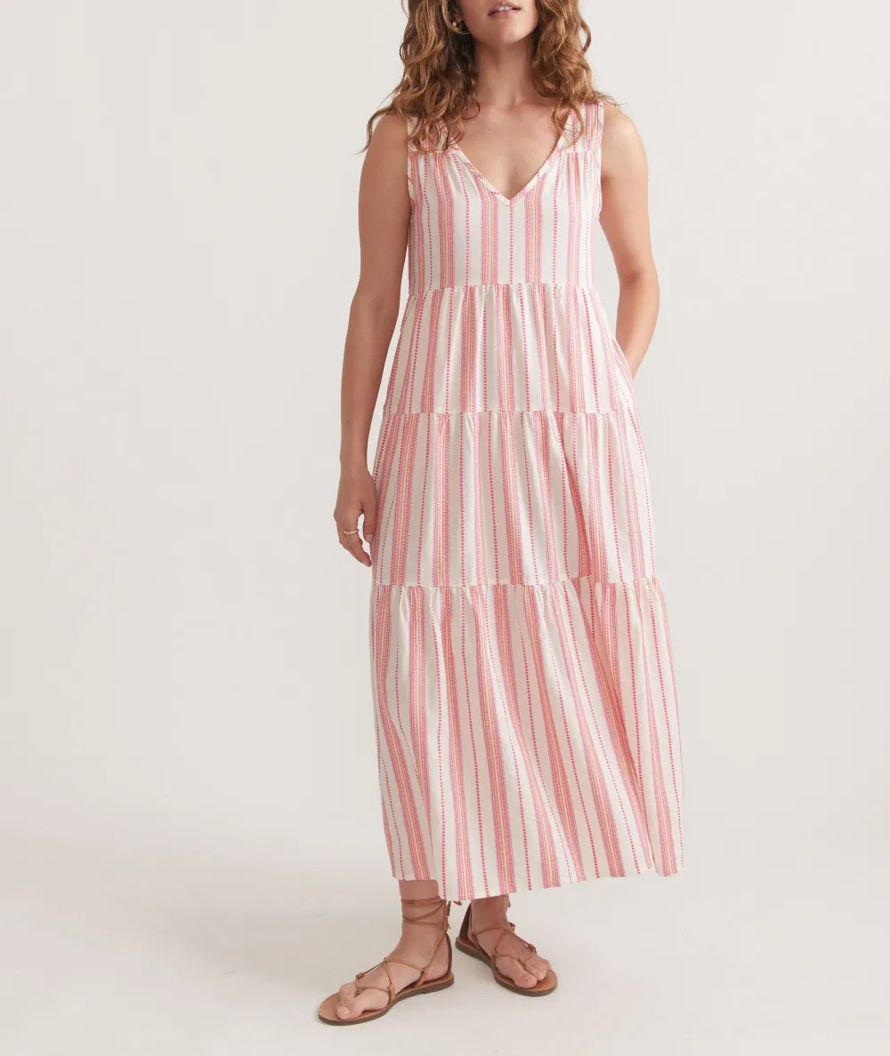 Pink Striped Tiered Maxi Dress