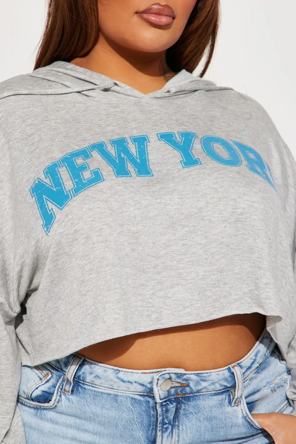 Better In New York Cropped Hoodie - Heather Grey