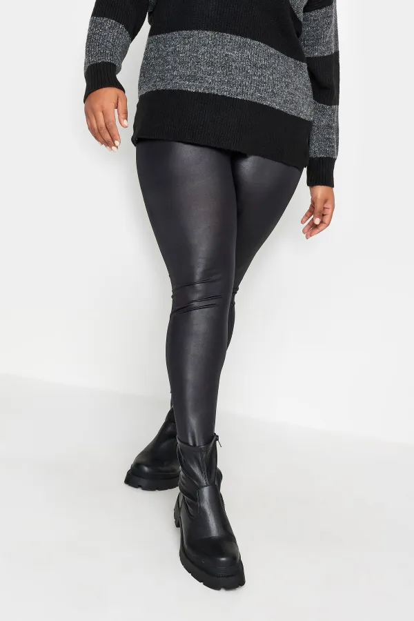 YOURS Curve Black Wet Look Stretch Leggings