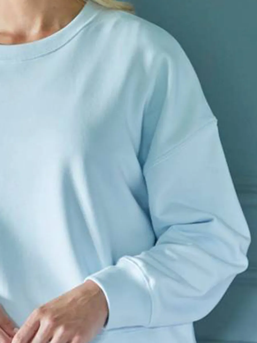 Casual Plain Dropped Shoulder Sweatshirt