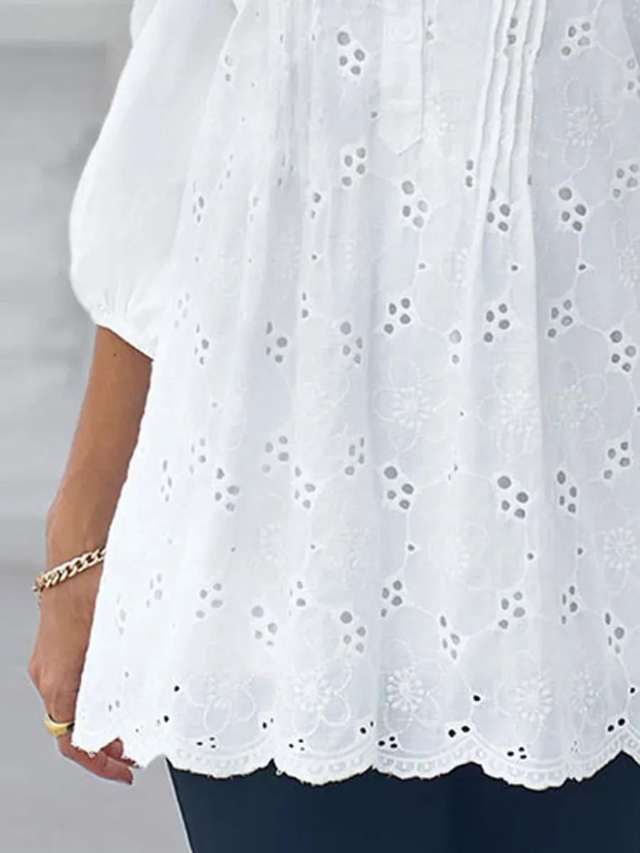 V-neck Casual Loose Hollow Beach Vacation Long-sleeved Blouse