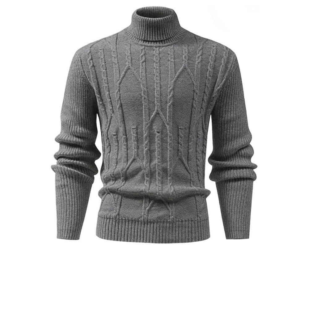 Men's turtleneck warm sweater, retro cable knit style