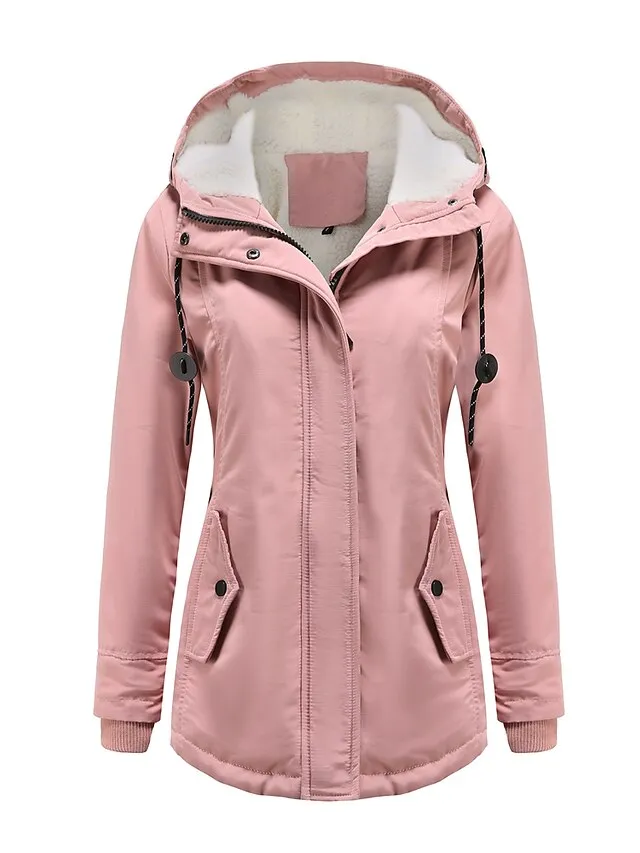 Women's Parka Street Fall Winter Puffer Jacket Long Coat Windproof Warm 3 in 1 Loose Casual Sports Jacket Long Sleeve Solid Color Zipper Purple Blushing Pink Waterpoof Daily Wear Down Parkas  Lined
