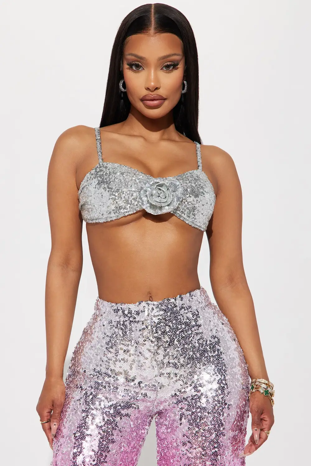 On The Town Sequin Bra Top - Silver