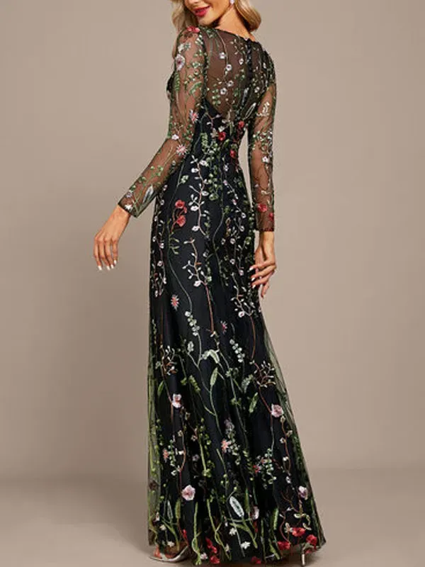 Sheath/Column Scoop Neck Floor-Length Lace Evening Dress