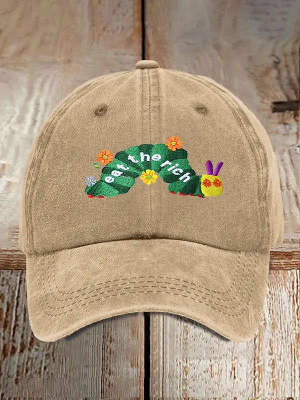 Unisex Distressed Washed Cotton Eat The Rich Print Hat