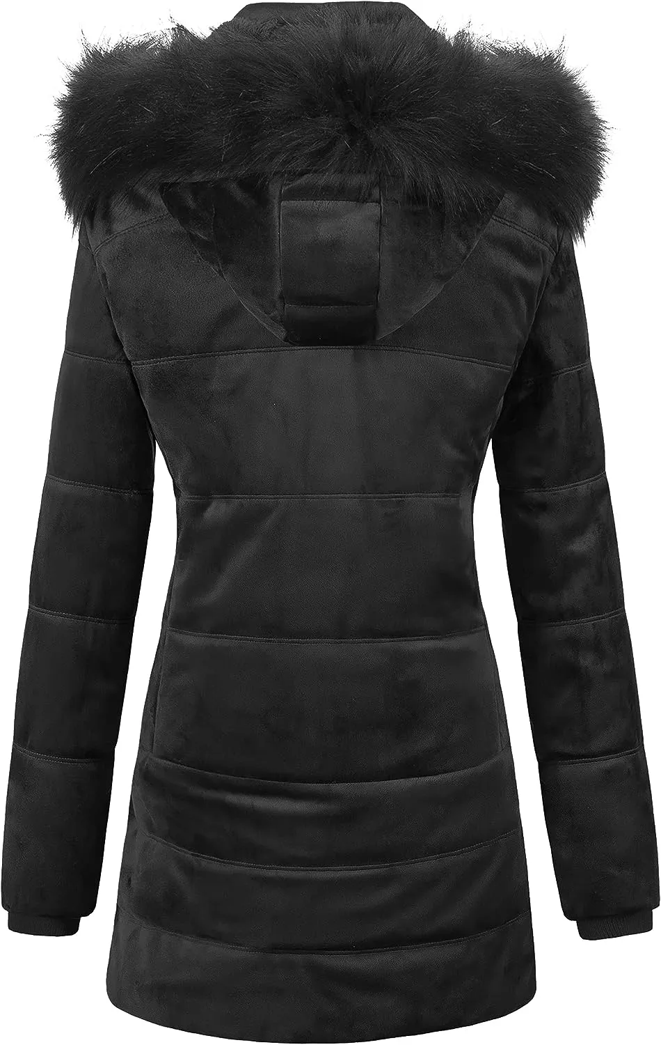 Women's Warm Winter Coat Velvet Puffer Jacket Quilted Faux Fur Hood