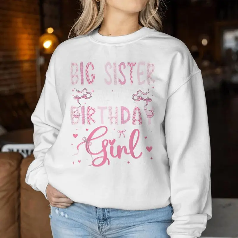 Big Sister Of The Birthday Girl Matching Pink Coquette Bow Women Sweatshirt