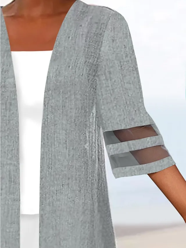 Women's Casual Jacket Clean Fit Causal Patchwork Solid Color Simple Loose Fit Outerwear 3/4 Length Sleeve Summer Black