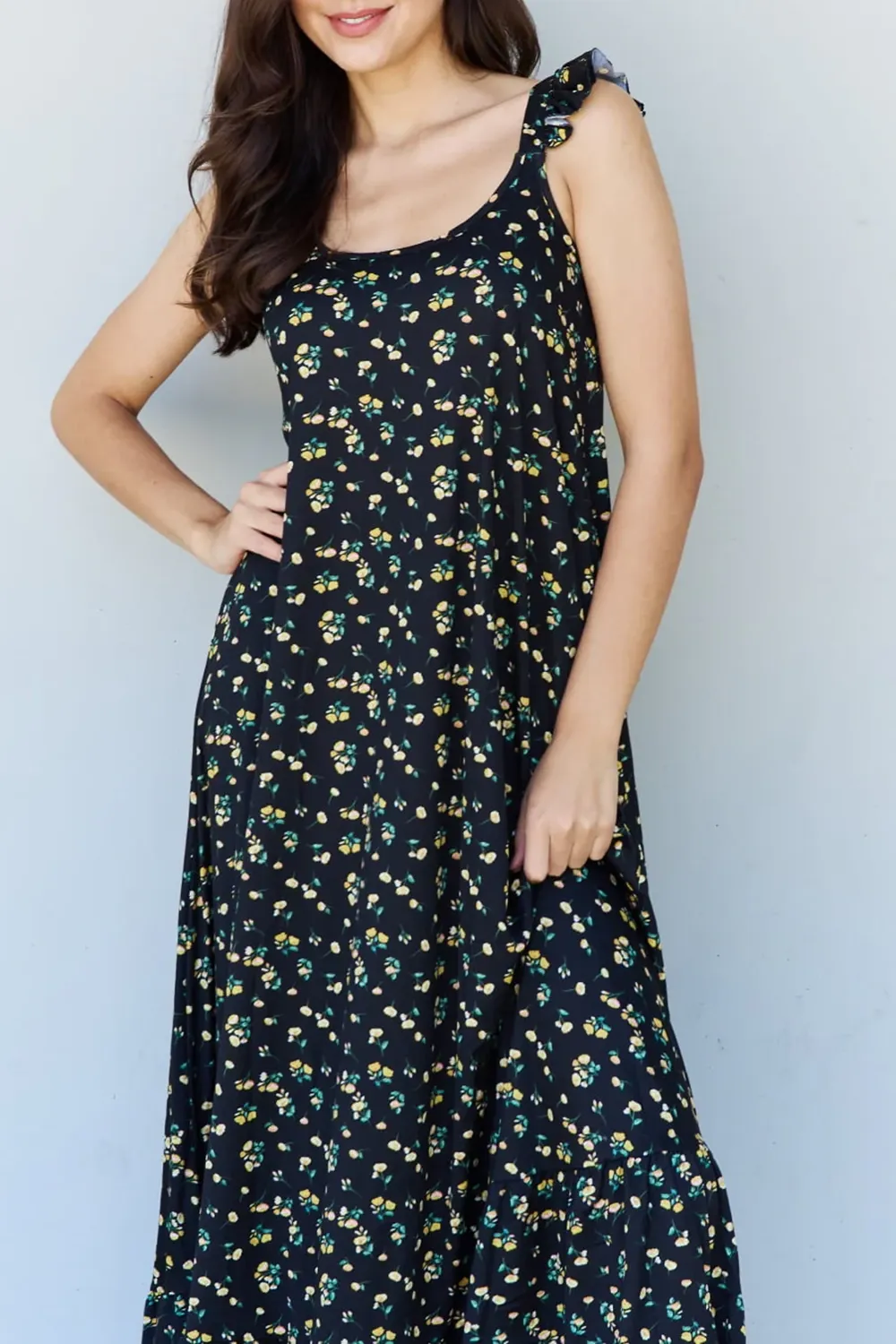Elegant Black Temperament Floral Long Dress