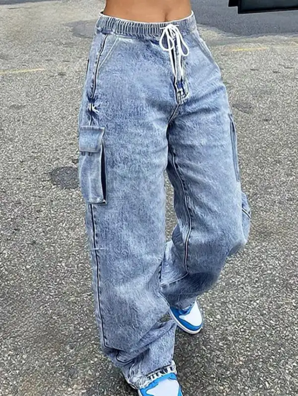 Elastic Waistband Drawstring Jeans