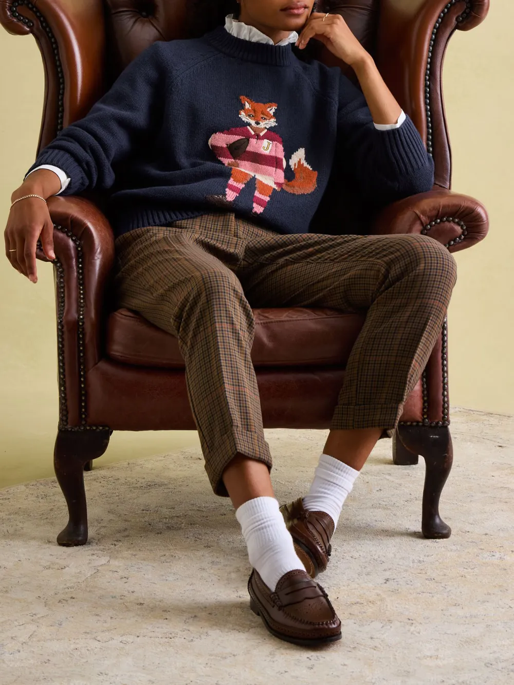 Dark Green Intarsia Fox Knit Jumper