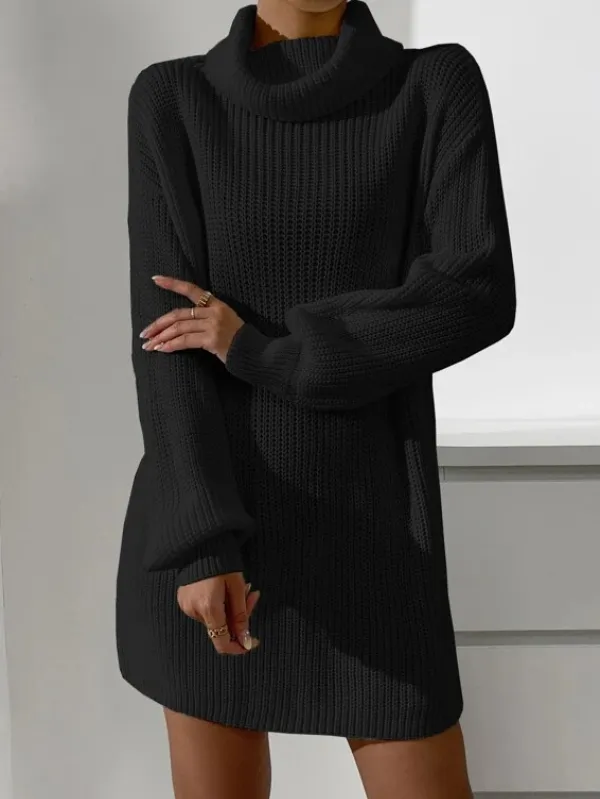 Cowl Neck Drop Shoulder Sweater Dress Without Belt