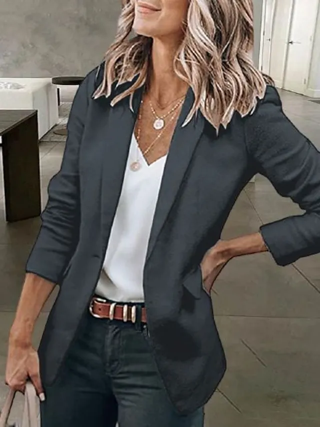Women's Casual Blazers Clean Fit Fall Open Front Long Sleeve Work Office Jackets Coat claret Dark Grey White Black Blue Traditional / Classic Daily Buttoned Front Turndown Regular Fit S M L XL XXL