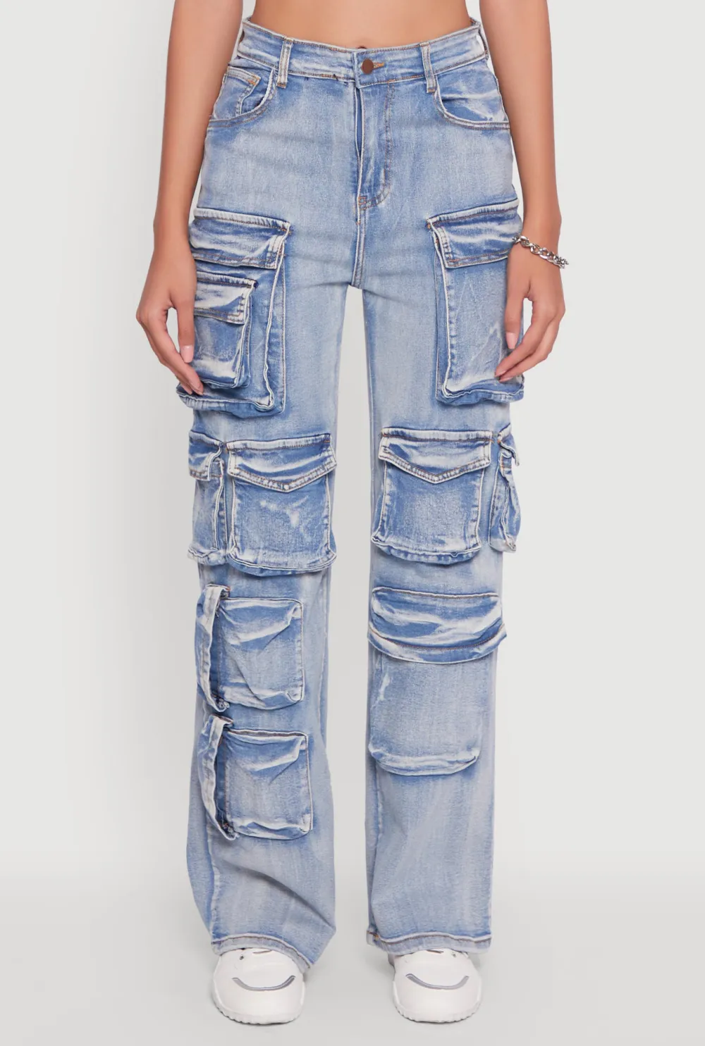 Multi Pocket Washed Denim Jeans