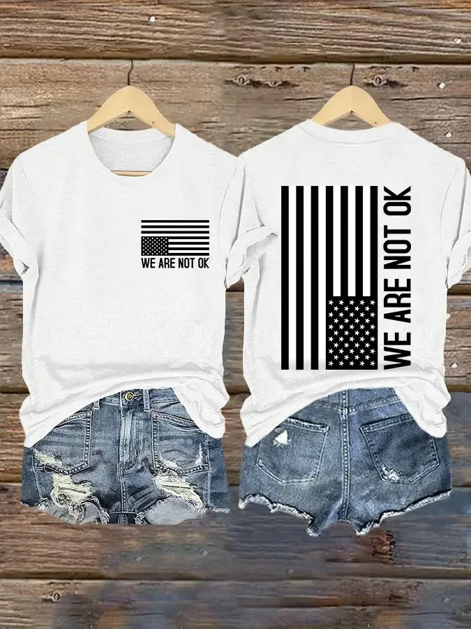 Retro We Are Not Ok Print T-Shirt