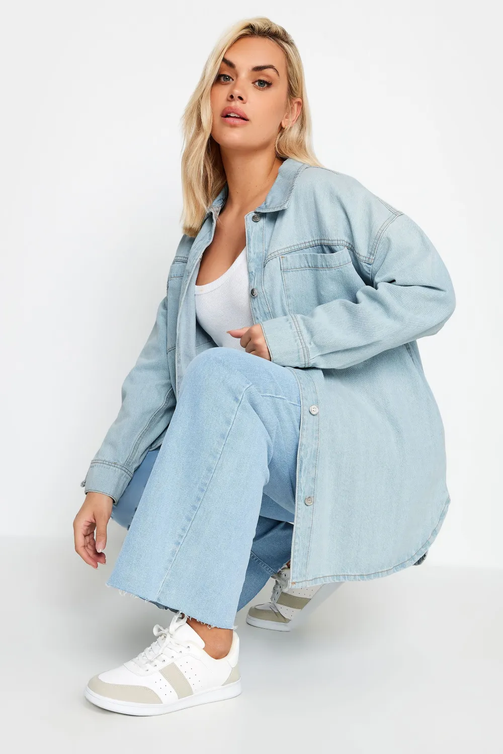 YOURS Curve Light Blue Denim Western Style Shacket