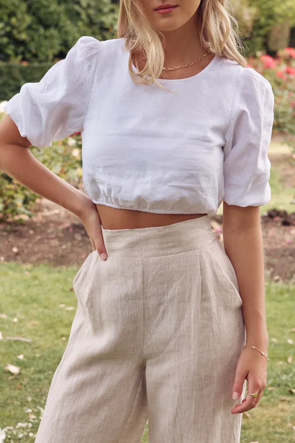White Linen Cut - Out Crop Top