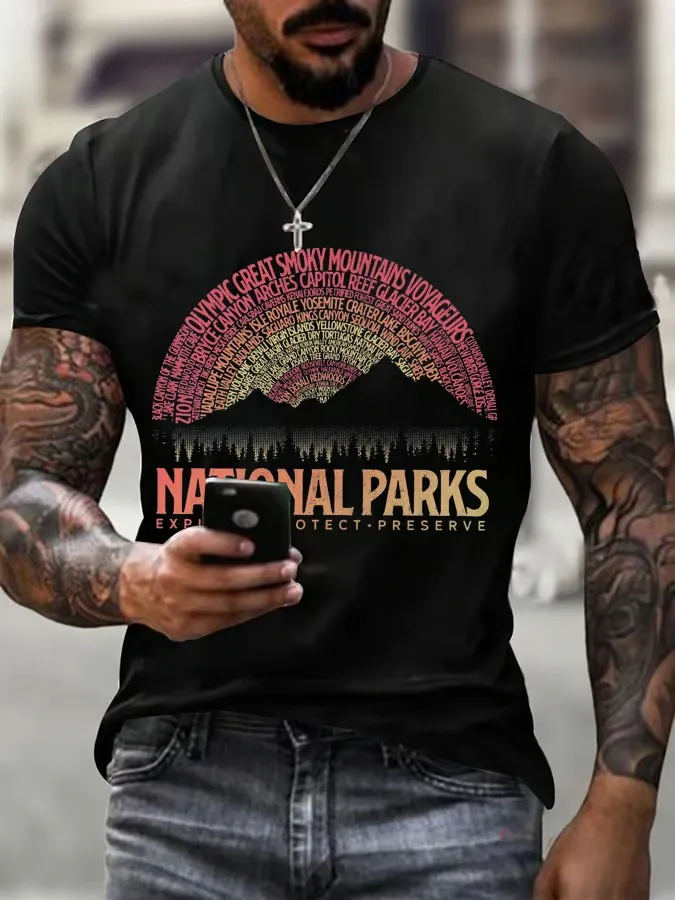 Men'S T-Shirt Men'S Hotspots 63 National Parks Explore, Protect, And Preserve Printed T-Shirts