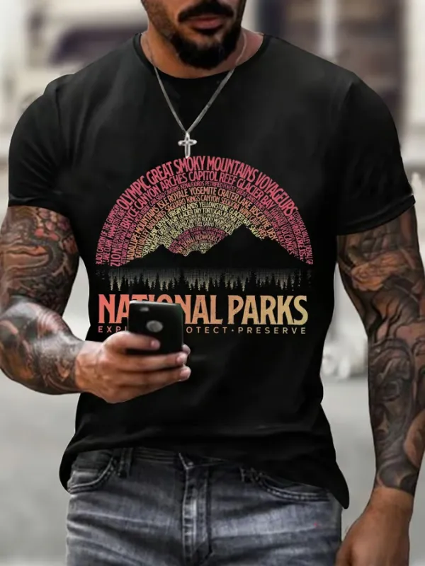 Men'S T-Shirt Men'S Hotspots 63 National Parks Explore, Protect, And Preserve Printed T-Shirts