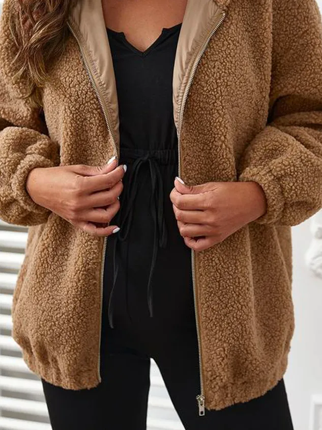 Plain Hoodie Casual Teddy Jacket