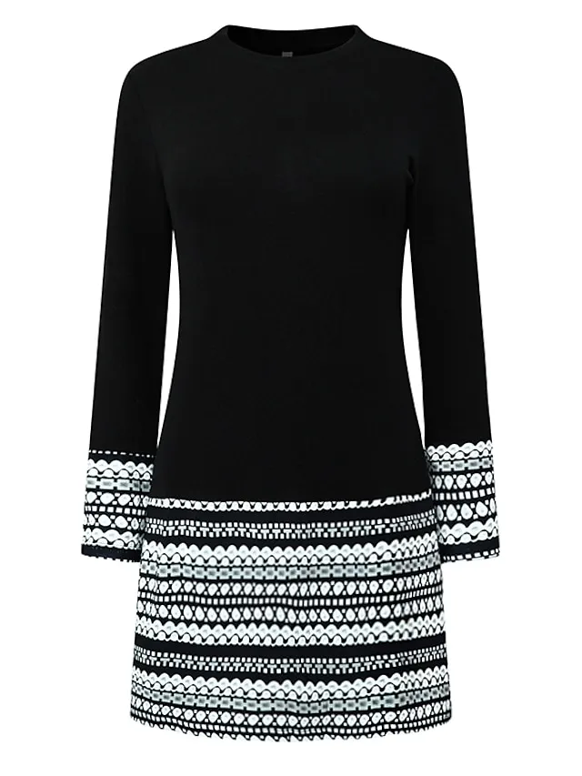 Women‘s Casual Dress Shift Dress Short Mini Dress White Black Gray Wine Long Sleeve Polka Dot Color Block Geometric Print Fall Winter Crew Neck Casual Modern 2023 S M L XL XXL 3XL