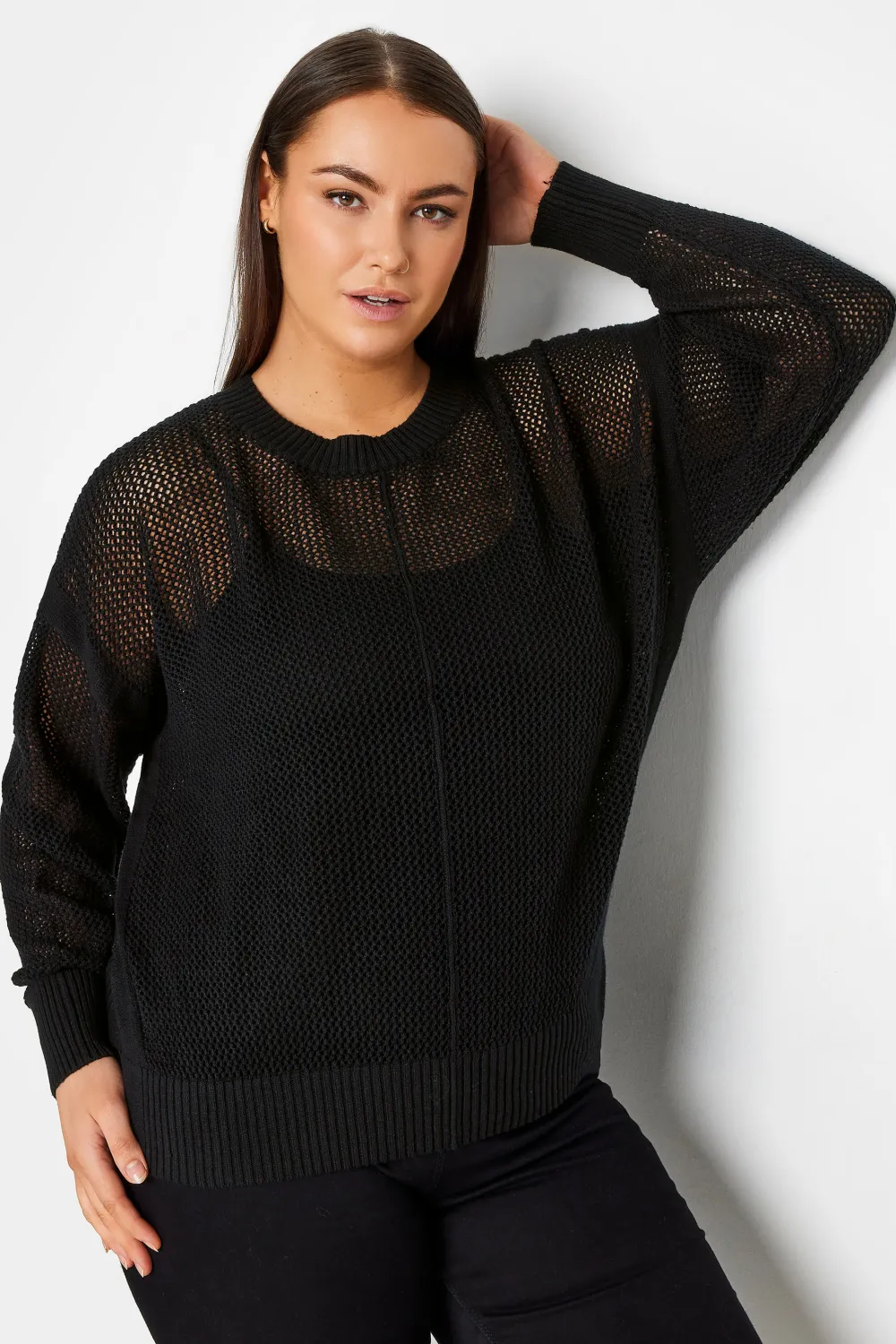 Evans Black Open Knit Jumper
