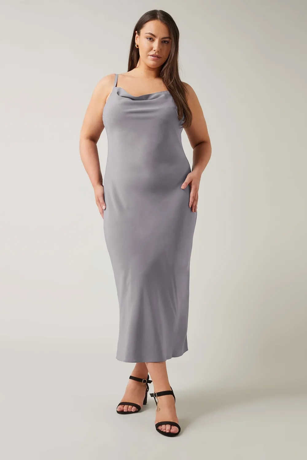Evans Grey Satin Slip Dress