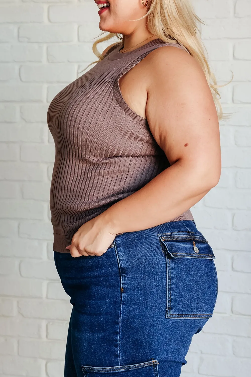 Comfortable Striped Texture Brown Knitted Top